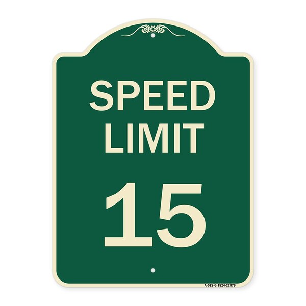 Signmission Designer Series Speed Limit 15 Mph, Green & Tan Heavy-Gauge Aluminum Sign, 24" x 18", G-1824-22879 A-DES-G-1824-22879 - main